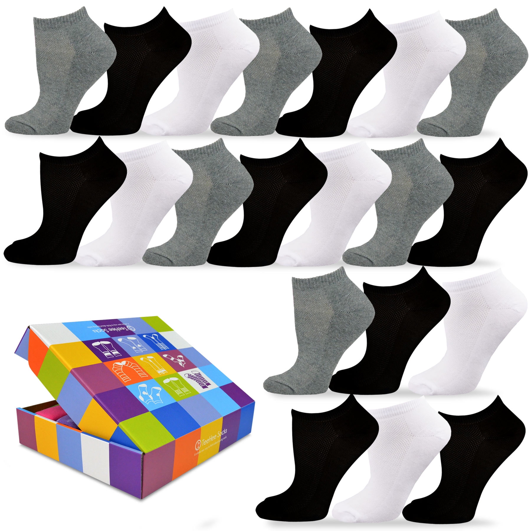 TeeHee Women's Valued 20 Pack Fashion No Show Cotton Socks (Assorted