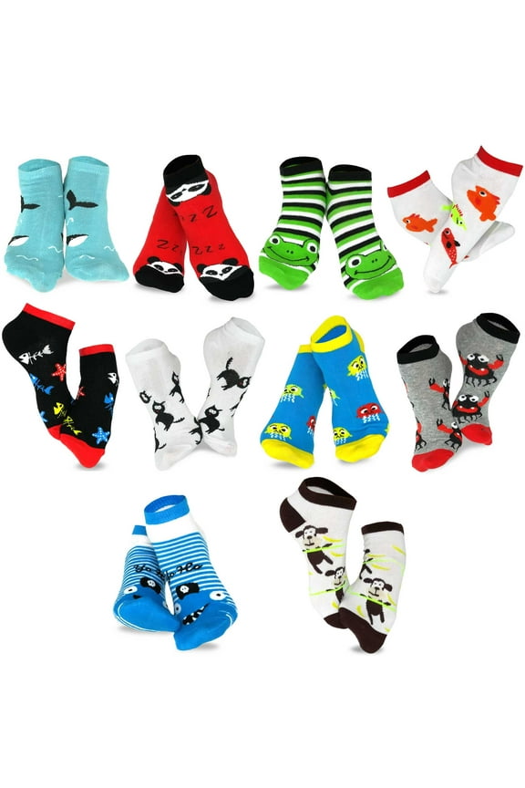 TeeHee Women's Valued 9+1 Pack Fashion No Show Cotton Socks (Fish and Animal)