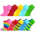 thumbnail image 1 of TeeHee Women's Valued 9+1 Pack Fashion No Show Cotton Socks (Rainbow Stripes,Solid), 1 of 4