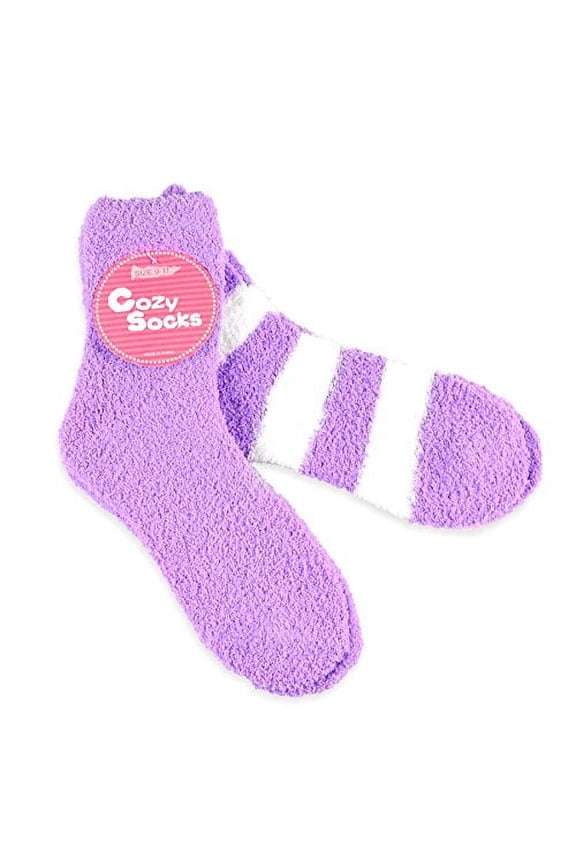 TeeHee Women's Warm Winter Cozy Fuzzy Slipper Socks 2 Pair Lilac