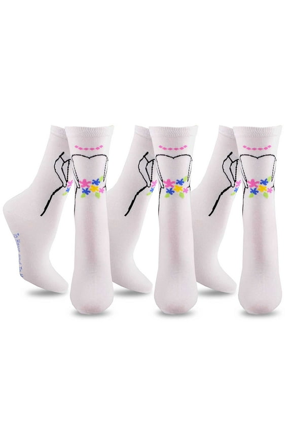 TeeHee Women's Wedding Cotton Crew Socks 3-Pack (Bride)