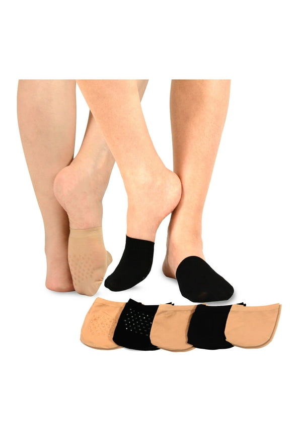 TeeHee Womens Seamless Toe Topper Liner Socks 5-Pack with Non-Skid Bottom