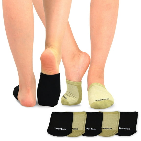 TeeHee Womens Seamless Toe Topper Liner Socks 5-Pack with Non-Skid Bottom