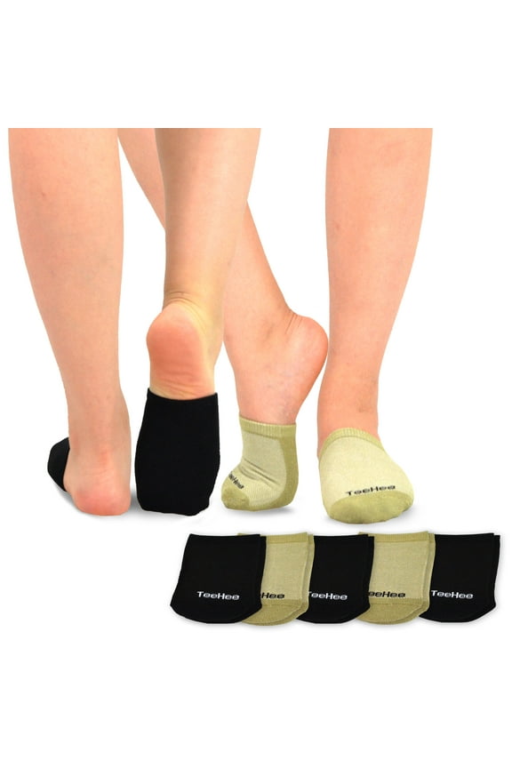 TeeHee Womens Seamless Toe Topper Liner Socks 5-Pack with Non-Skid Bottom