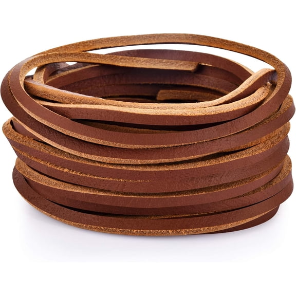 TeeLiy 3MM Flat Genuine Leather Cord - Natural Leather Lacing - Strip Cord Braiding String for Jewelry Making Shoe Lace Braided Bracelets Necklaces Handbags Knife Sheaths Brown (5Yards)