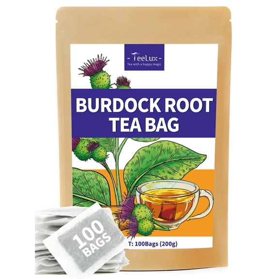 TeeLux Burdock Root Tea Bags, Natural Premium Burdock Root Herbal Tea, Caffeine Free, 100 Count