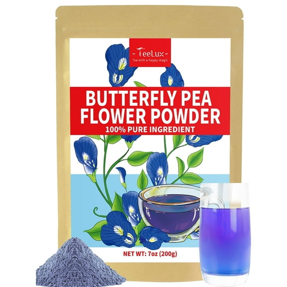 TeeLux Butterfly Pea Flower Powder Tea, Natural Blue Purple Drink & Food Coloring, Caffeine-Free,7oz