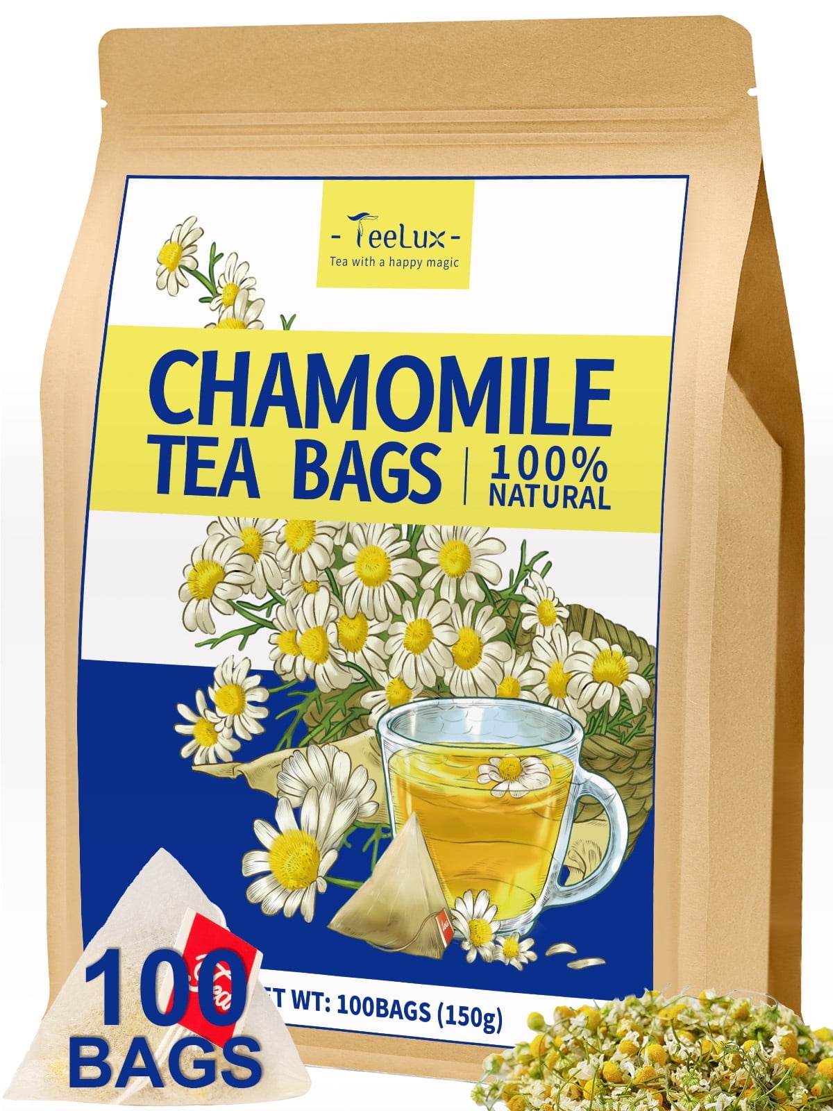 TeeLux Chamomile Tea Bags, Herbal Caffeine-Free Tea, 100 Count