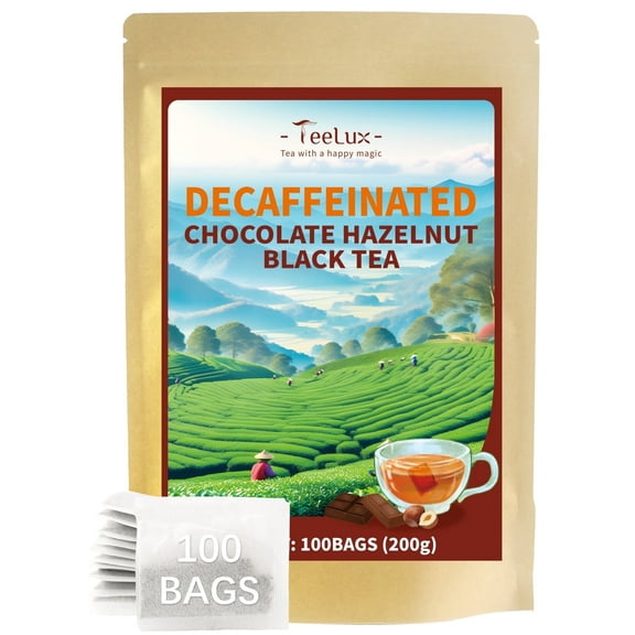 TeeLux Decaf Chocolate Hazelnut Black Tea, Decaffeinated Black Tea Flavored with Natural Chocolate & Hazelnut,100 Count