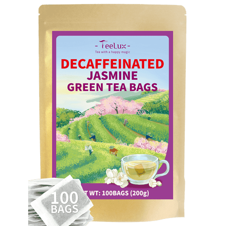TeeLux Decaf Jasmine Green Tea Bags, Decaffeinated Jasmine Scented Green Tea, Pleasant Aroma, 100 Count