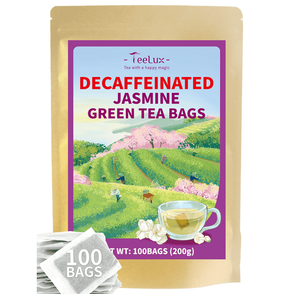 TeeLux Decaf Jasmine Green Tea Bags, Decaffeinated Jasmine Scented Green Tea, Pleasant Aroma, 100 Count