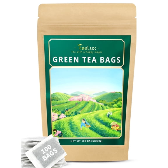TeeLux Green Tea Bags, Natural Pure Green Tea, Super Antioxidant, Smooth Flavor, Caffeinated, 100 Count