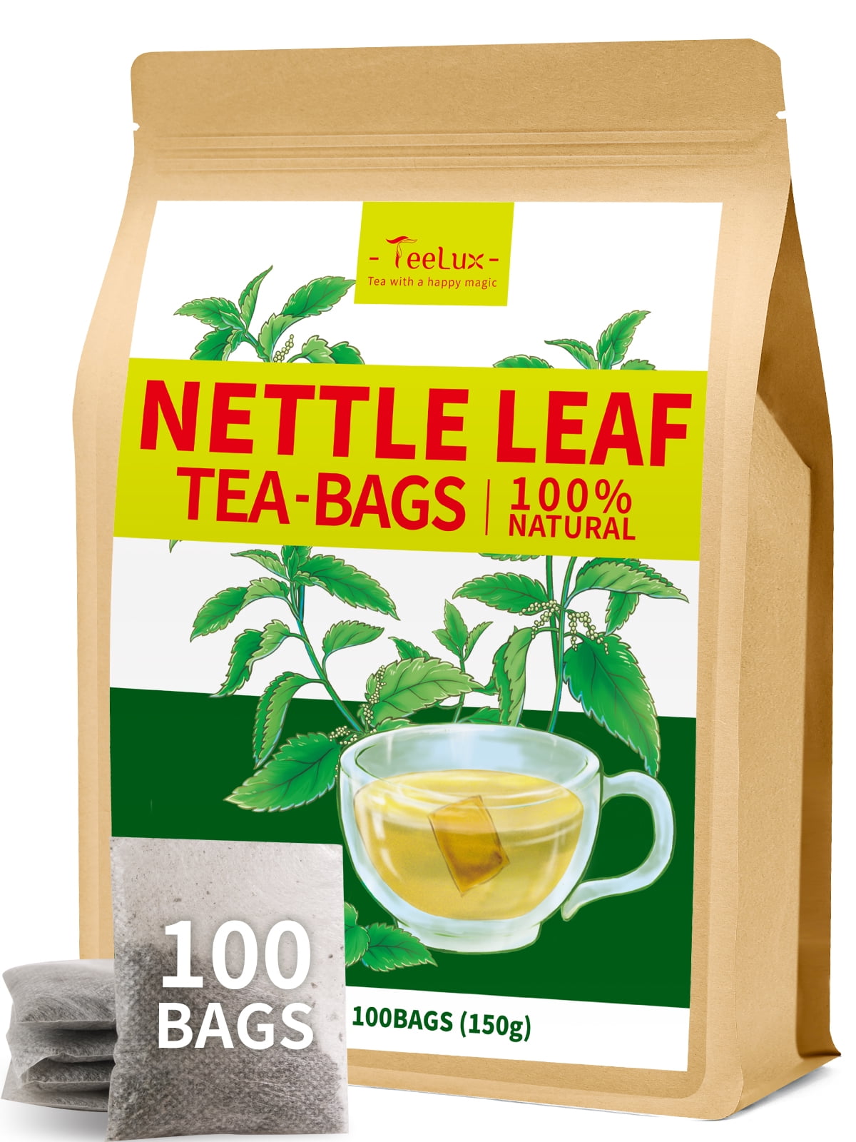 TeeLux Nettle Leaf Tea Bags, Natural Stinging Nettle Tea, Caffeine Free, Mild & Smooth Flavor, 100 Count
