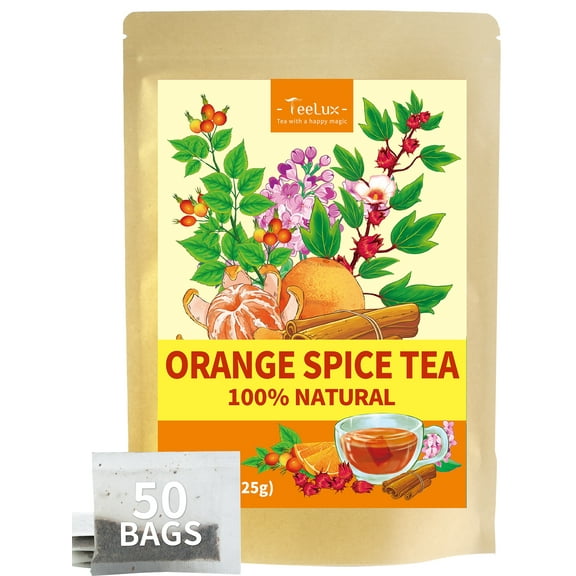 TeeLux Orange Spice Tea, Rosehips with Cinnamon & Hibiscus, Bright & Zesty Flavor, Caffeine Free, 50 Count