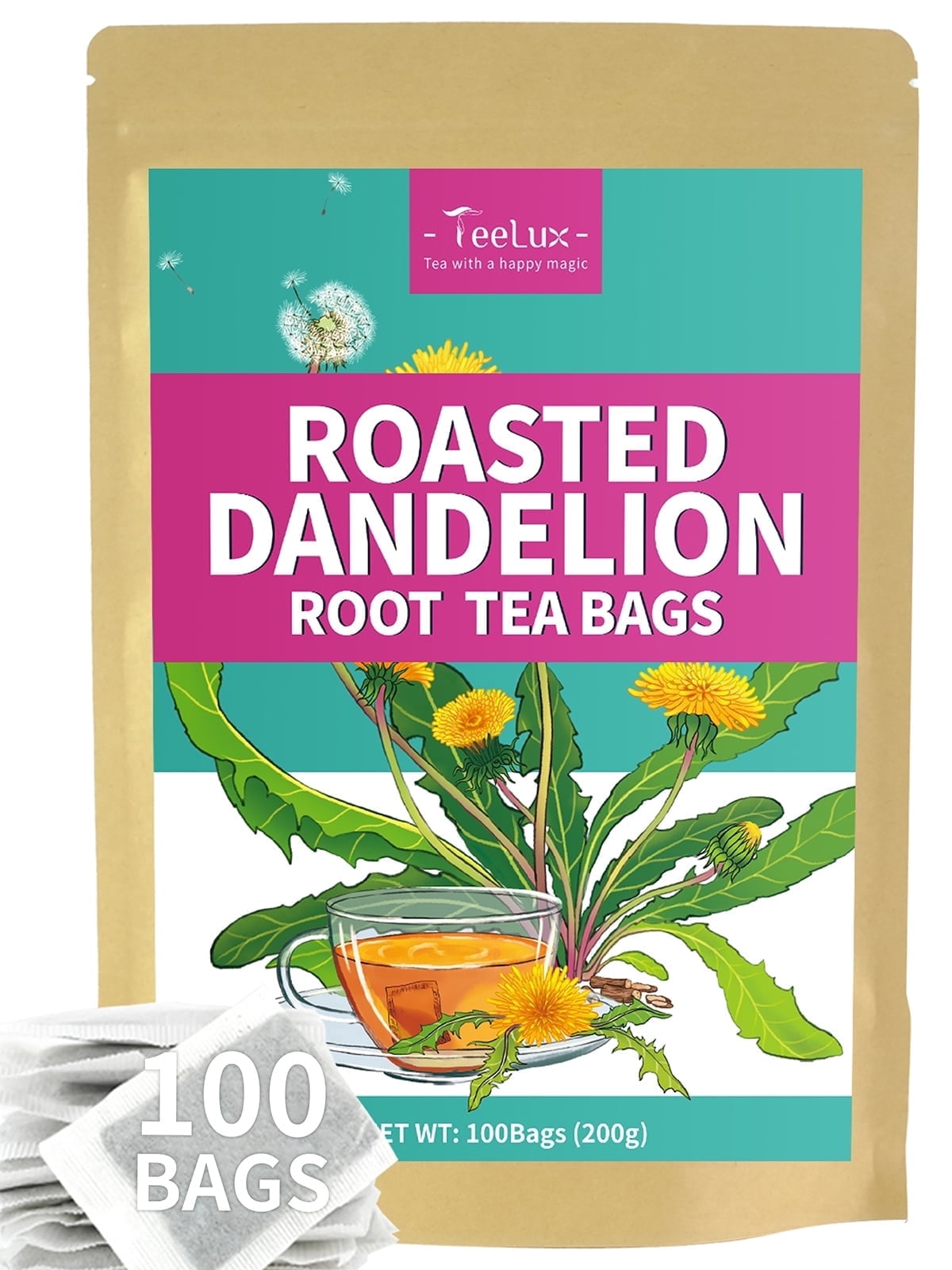 TeeLux Roasted Dandelion Root Tea Bags 100 Count Herbal Tea - Walmart.com