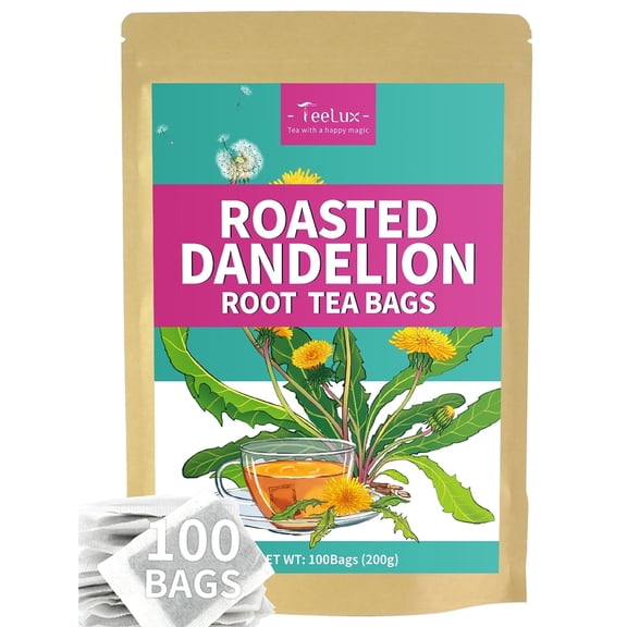 TeeLux Roasted Dandelion Root Tea Bags, Natural Dandelion Root Herbal Tea, Caffeine Free, 100 Count