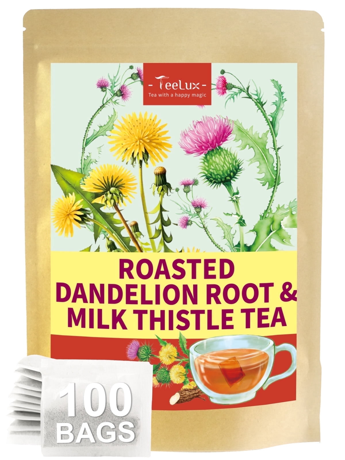 TeeLux Roasted Dandelion Root Tea with Milk Thistle, Smooth & Mellow ...