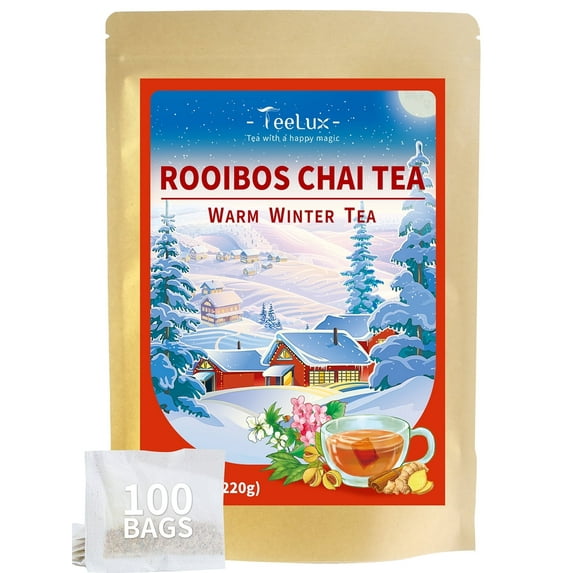 TeeLux Rooibos Chai Tea, 100 Count Rooibos Tea with Cinnamon, Ginger, Spicy & Sweet Flavor, Caffeine Free