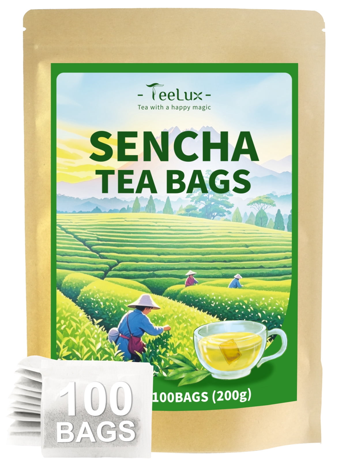 TeeLux Sencha Green Tea Bags, Refreshing & Smooth Flavor, Iced & Hot Tea, 100 Count