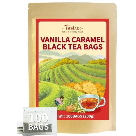 TeeLux Vanilla Caramel Black Tea Bags, 100 Count, Black Tea with Vanilla Caramel, Robust & Smooth Taste