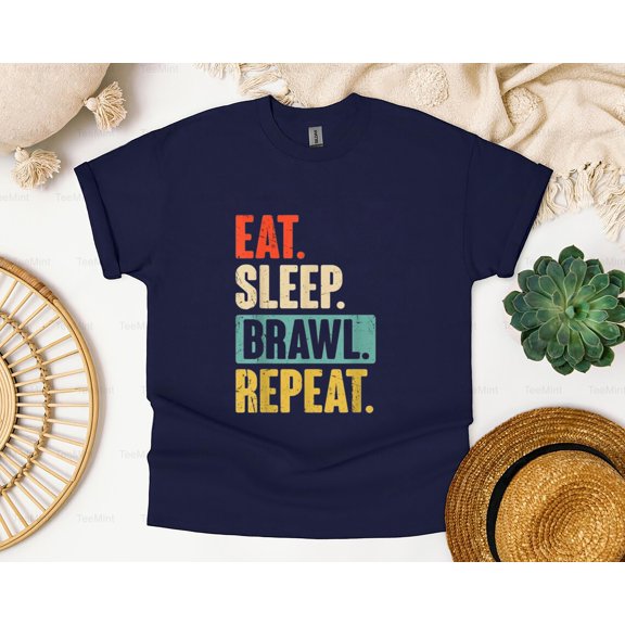 TeeMint31 Eat Sleep Brawl Repeat Funny Retro Video Gaming Gamer Quote Graphic T-Shirt, SW, Hoodie Unisex, up to 5XL