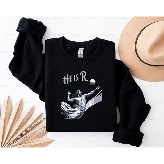 TeeMint32 He Is Rizzin Jesus Playing Volleyball Funny Sports Religious Humor T-Shirt, SW, Hoodie Unisex, up to 5XL