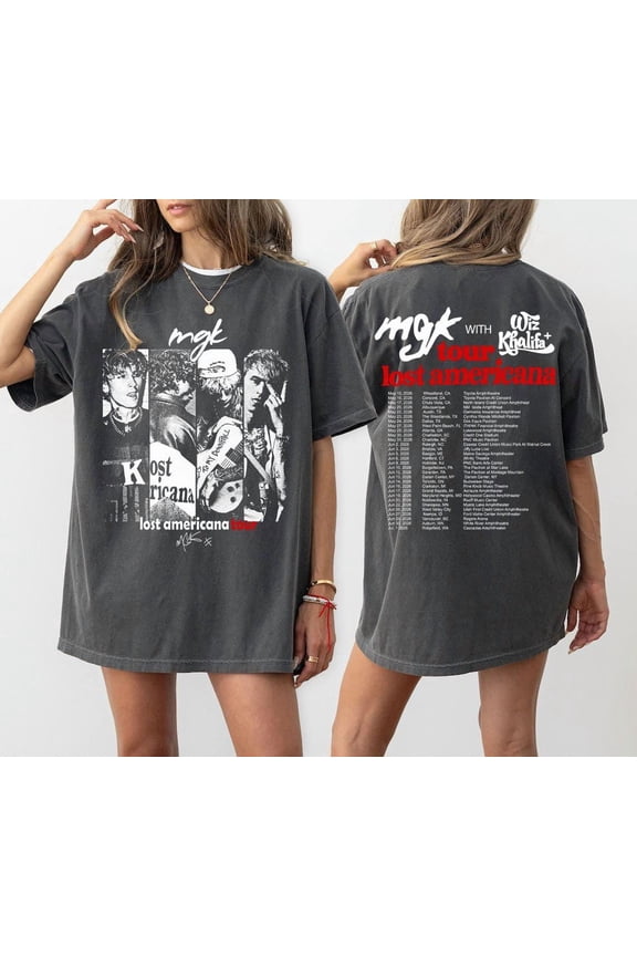 MGK Lost Americana Tour Shirt, 2-Sided Lost Americana Tour 2026 Graphic T-Shirt, North America Concert Outfit, MGK Fan Gift, Black S