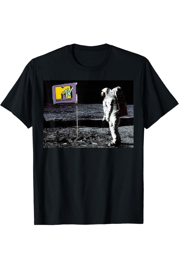 MTV Man On The Moon Logo Flag Graphic Short Sleeve T-Shirt, Sand S
