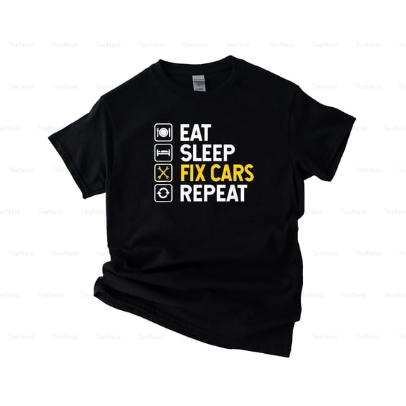 TeeNest06 Funny Auto Mechanic Eat Sleep Fix Cars Repeat Garage Humor T-Shirt, SW, Hoodie Unisex, up size 5XL