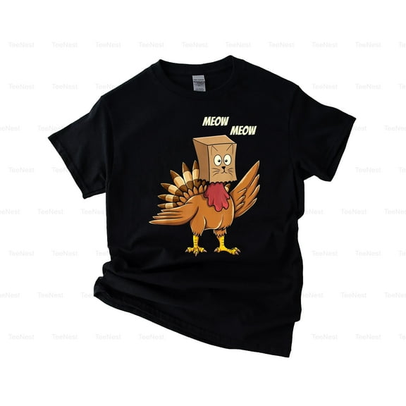 TeeNest17 Thanksgiving Turkey Cat Funny Meow Holiday Feline Pet Owner Animal Lover Humor T-Shirt, SW, Hoodie Unisex, up size 5XL