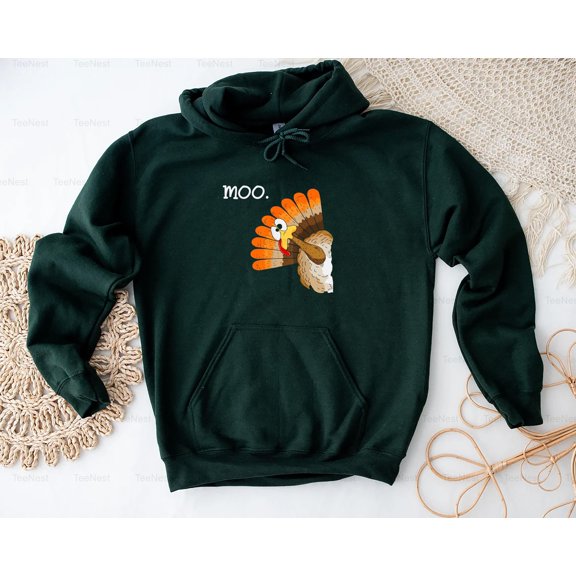 TeeNest17 Turkey Moo Funny Thanksgiving Cow Head Fall Design Holiday Animal Farm Humor T-Shirt, SW, Hoodie Unisex, up size 5XL