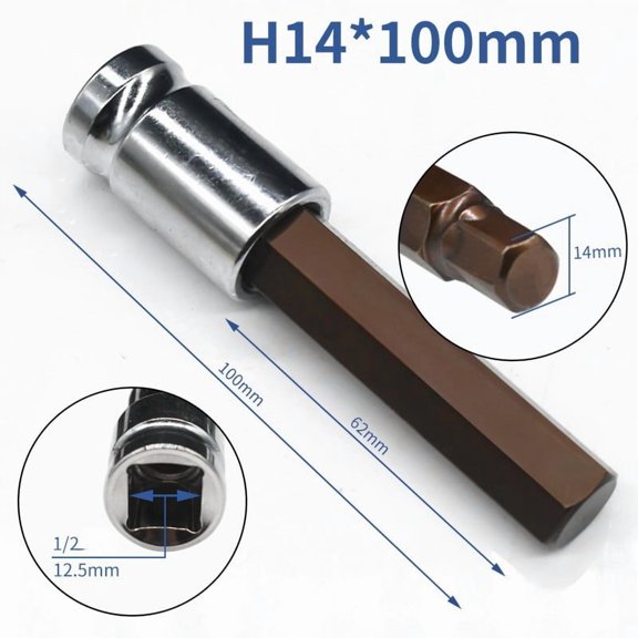 TeeRees 1/2" Bit Socket for S2 Steel Bits Use with Ratchet Wrench, Extension Rod,H14