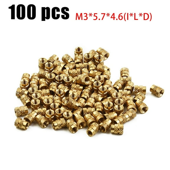 TeeRees 100Pcs Threaded insert Self-Clinching Nut Brass internal Thread Knurled M3 for 3D Printer Hardware Equipment Accessor,M3*5.7*4.6