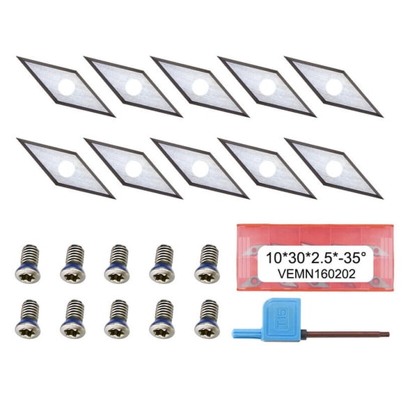 TeeRees 10Pcs Carbide Cutter inserts 10*30mm with Screws for Wood Lathe Turning-tool