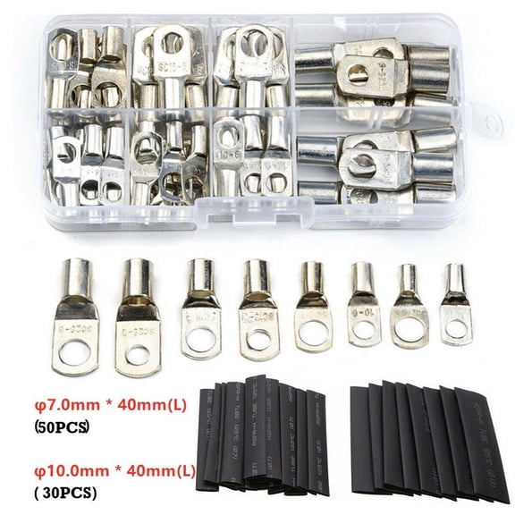TeeRees 140Pc Copper Tube Terminal for Battery Soldering Cable Lug Ring Crimp Kit with Cover