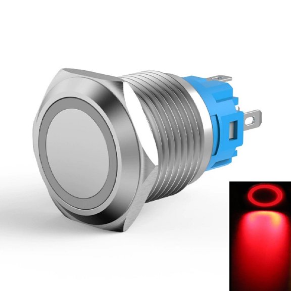 TeeRees 19mm Metal Push Button Switch Momentary Switch 110-220V on/off with Ring Led,Red