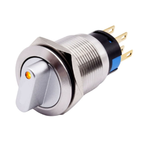 TeeRees 19mm Rotary Push Button Switch 3 Position Momentary 2No2Nc 36V Ip66 Waterproof Silver Contact Rated for industrial Equipment Use,Yellow