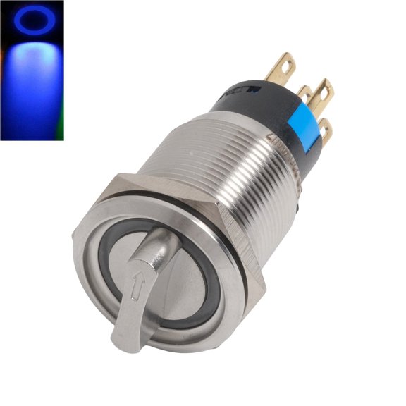 TeeRees 19mm Rotary Switch Latching 2 Positions 3-6V Metal Push Button Switch with Led,Blue
