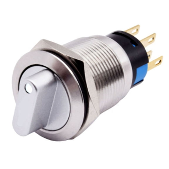 TeeRees 19mm Rotary Switch Latching for 2 Positions 3-6V Metal Push Button Switch with Led,White