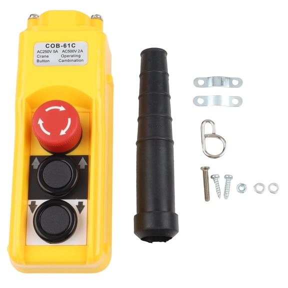 TeeRees 220V Electric Hoist Switch, Ip54 Lifting Pushbutton Box, Emergencys Stop Button, Momentary Switch Circuit, Double Insulation