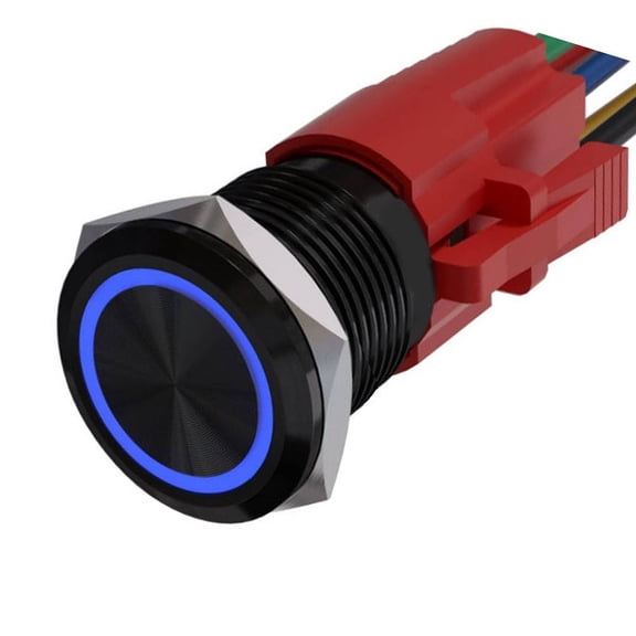 TeeRees 22mm Metal Momentary Push Button Switch with Led Light 12V Self Reset on off Ip67 Protection for Control Panel And Machine Use,Blue
