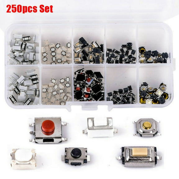 TeeRees 250Pcs TACtile Push Button Switch Mini Momentary TACt Assortment 10 Values