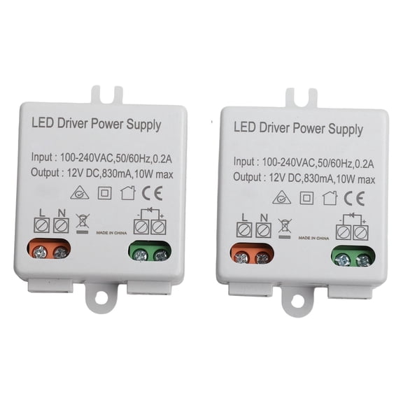 TeeRees 2Pcs Led Electronic Transformer 100-240V AC to 12V DC 10W Led Driver Power Supply for Led Light Strips Doorbells Led indicators