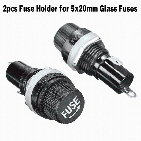 TeeRees 2Pcs Panel Mount Chassis Fuse Holder for 5X20mm Glass Fuses 10A 250V 15A 125V