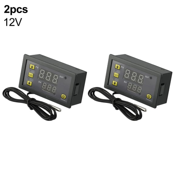 TeeRees 2Pcs W3230 Ac 5V/12V/24V Digital Temperature Controller with 10K Sensor Probe Auto Cooling Heating Thermostat Switch for Hvac,12V