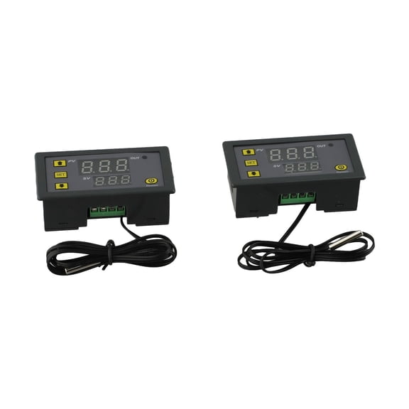 TeeRees 2Pcs W3230 Ac 5V/12V/24V Digital Temperature Controller with 10K Sensor Probe Auto Cooling Heating Thermostat Switch for Hvac,24V