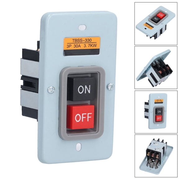 TeeRees 3 P 30A 3.7Kw Motor Control Start Stop on/Off Push Button Switch Tbss-330 for Distribution Box And Automation Equipment.