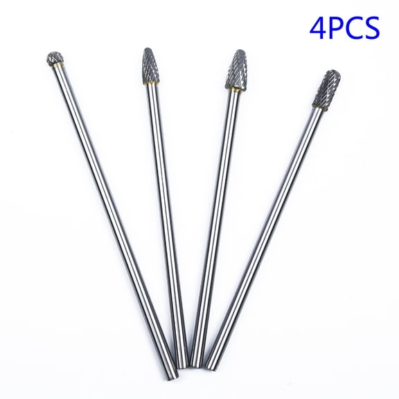 TeeRees 4Pcs/Set Rotary Burr 1/4'' Shank 6'' inch Long Reach Double Cut Carbide tool Kit Carbide Rotary tools Mechanical Parts