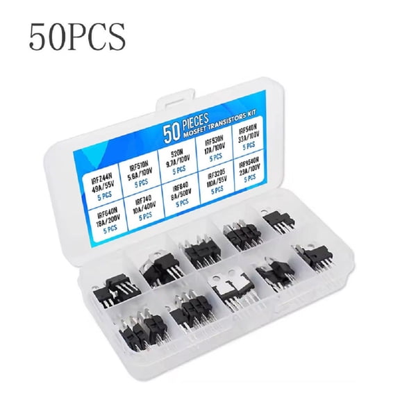 TeeRees 50Pcs to 220 Mosfet Transistors Kit Irfz44N Irf510N Irf540N Irf3205 Irf9540N