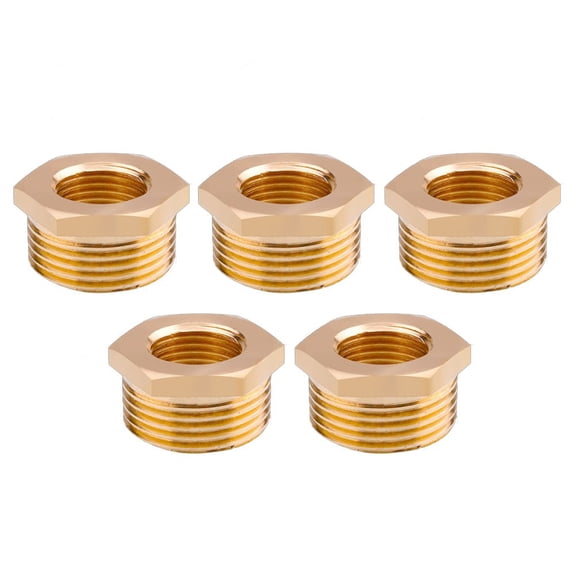 TeeRees 5Pcs Brass Reducer Hex Bushing Threaded Pipe Fitting 1 Npt Male X 1/2 Npt Female